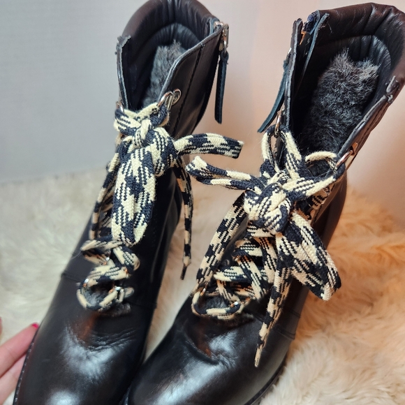 Zara Leather Chunky Heal Black Ankle Boots Size 38 - Picture 9 of 13